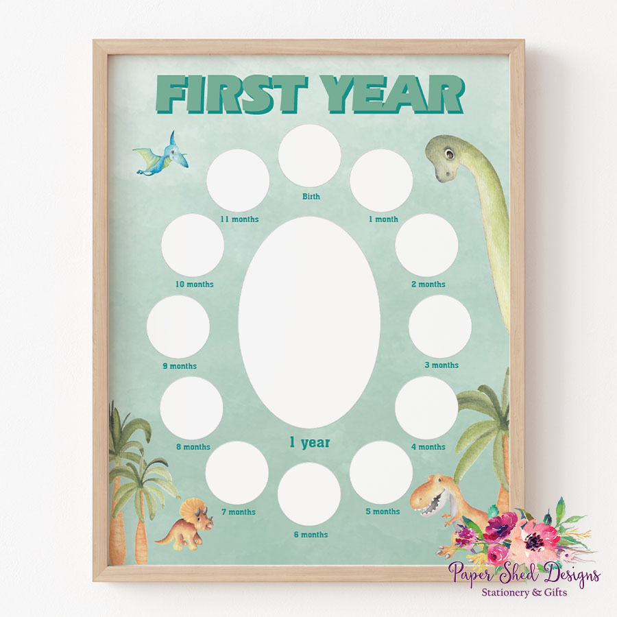 First Year Frame Cute Dino Paper Shed Designs