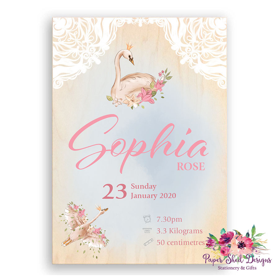 Timber Name Print | Swan Princess - Paper Shed Designs