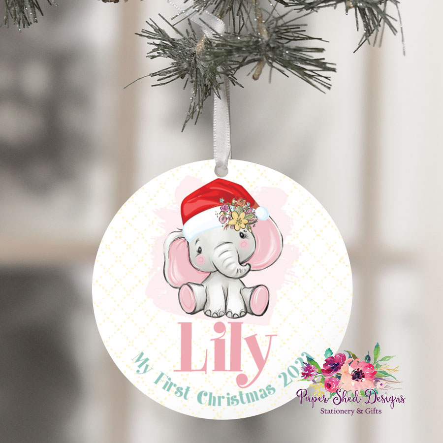 Pink Elephant Christmas Ornament 