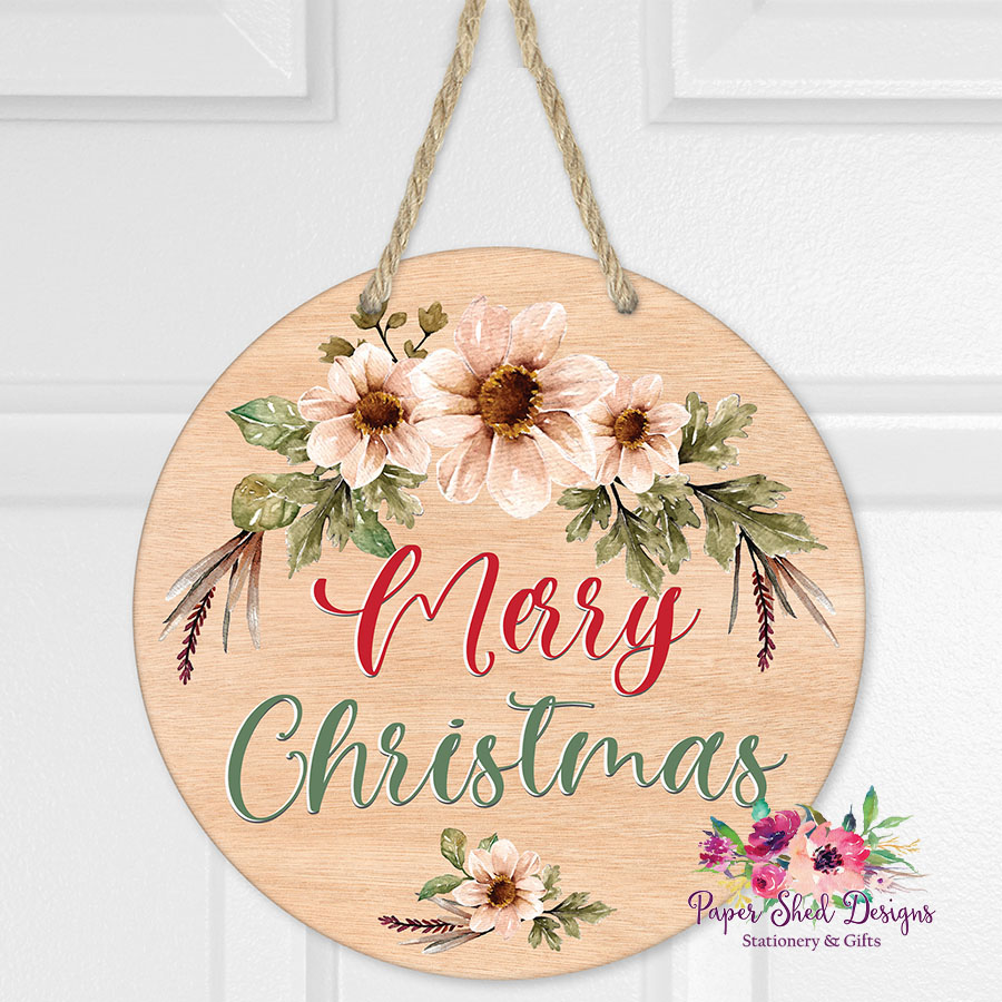 Christmas Door Sign | Vintage Flowers - Paper Shed Designs