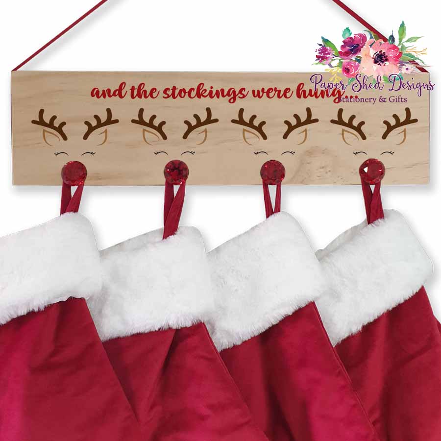 Christmas Stocking Holder Set Of 4 - Themed Hooks With Thief, Tree, Dog, Girl For Fireplace Mantel Or Shelf