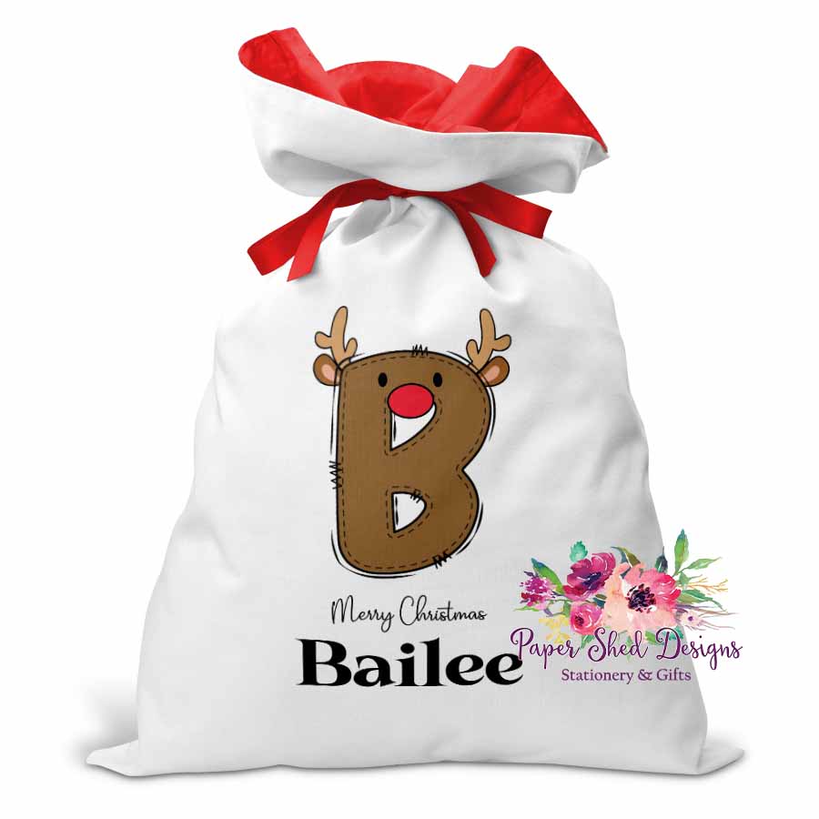 Personalised Santa Sack | Reindeer Initial - Paper Shed Designs
