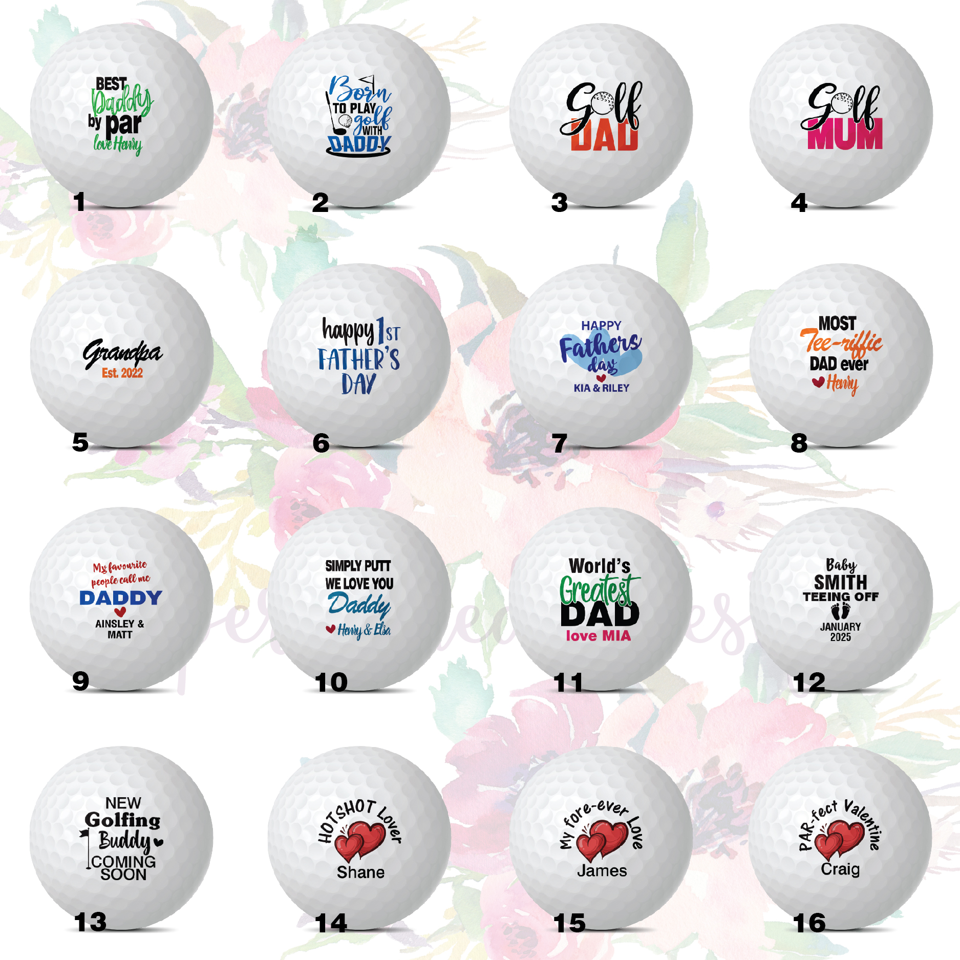 Personalised Golf Ball Catalogue Page 1