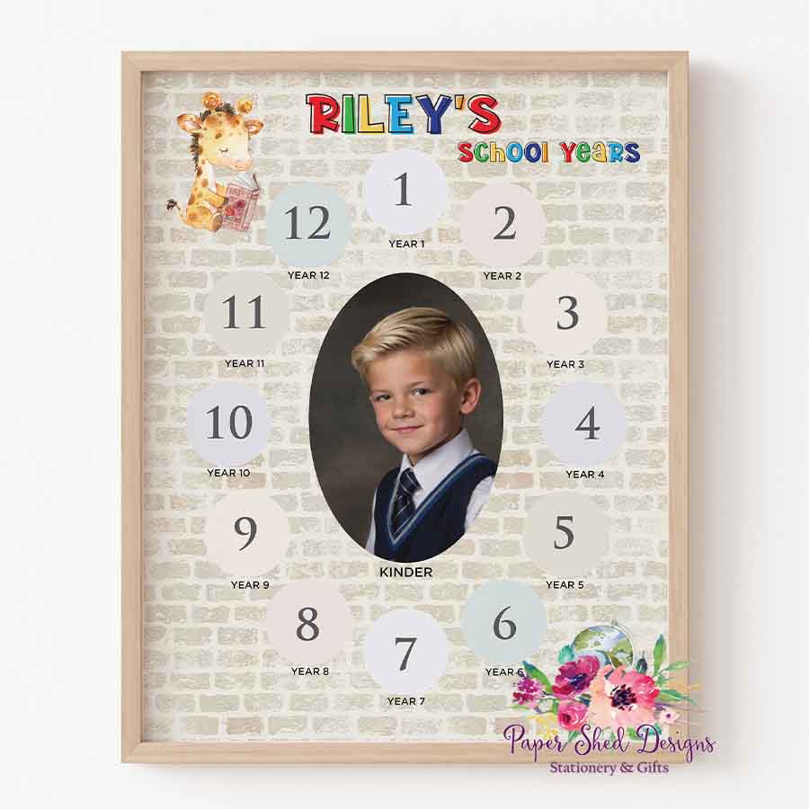 School Years Photo Frame | Giraffe - Bright - Paper Shed Designs